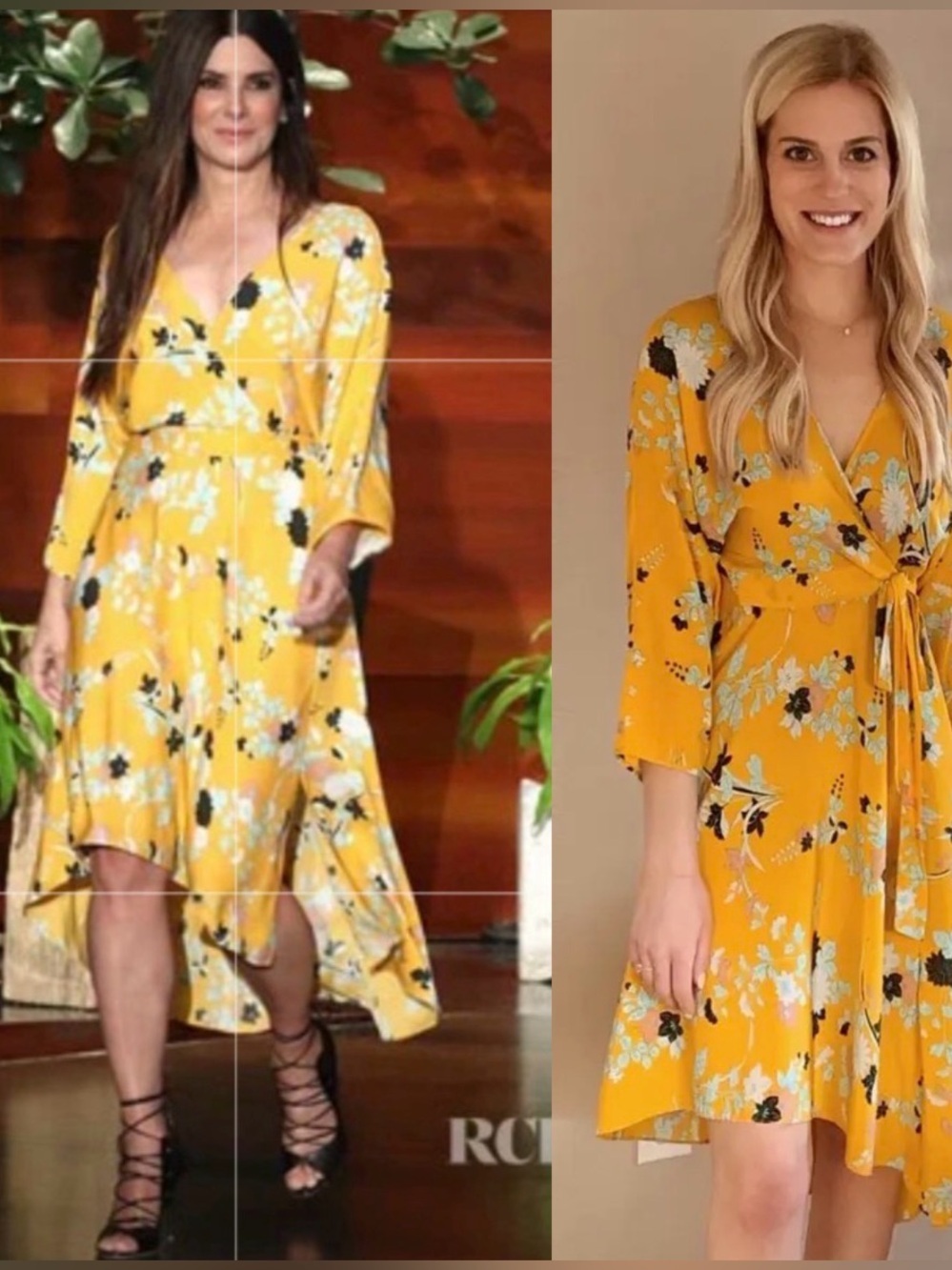 Diane Von Furstenburg Yellow Floral Wrap Midi Dress - Women's Wrap Dress Sz S